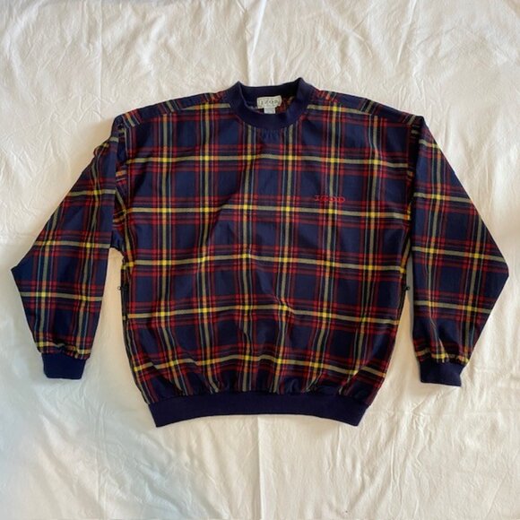 VINTAGE 90s Izod Blue Plaid Pullover Windbreaker Medium - Picture 1 of 9